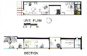 Unit and section drawings of courtyard house