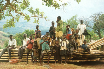 Photo of a group of children on a pile of timber