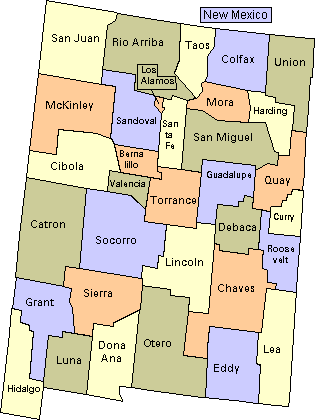 [Text list of counties]. New Mexico Map of Counties