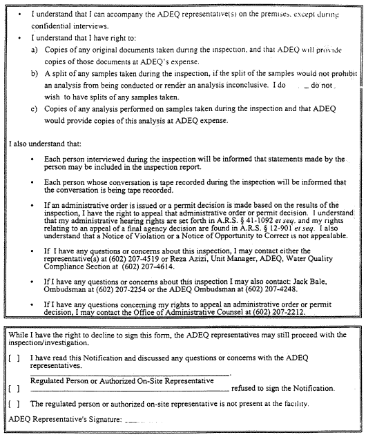 Second page of the Notice of Inspection Rights document