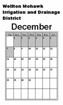 Calendar for the Wellton Mohawk Irrigation and Drainage District - December 1 through 7 are shaded in.