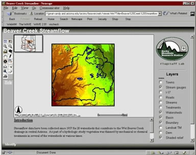 screen shot of Beaver creek web site showing map-based access to watershed data