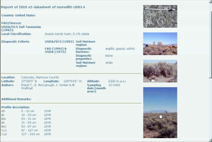 Example output page with soil information, Virtual Soil Museum