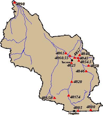 Image Map of available Real-Time Sites in the Santa Cruz River Basin